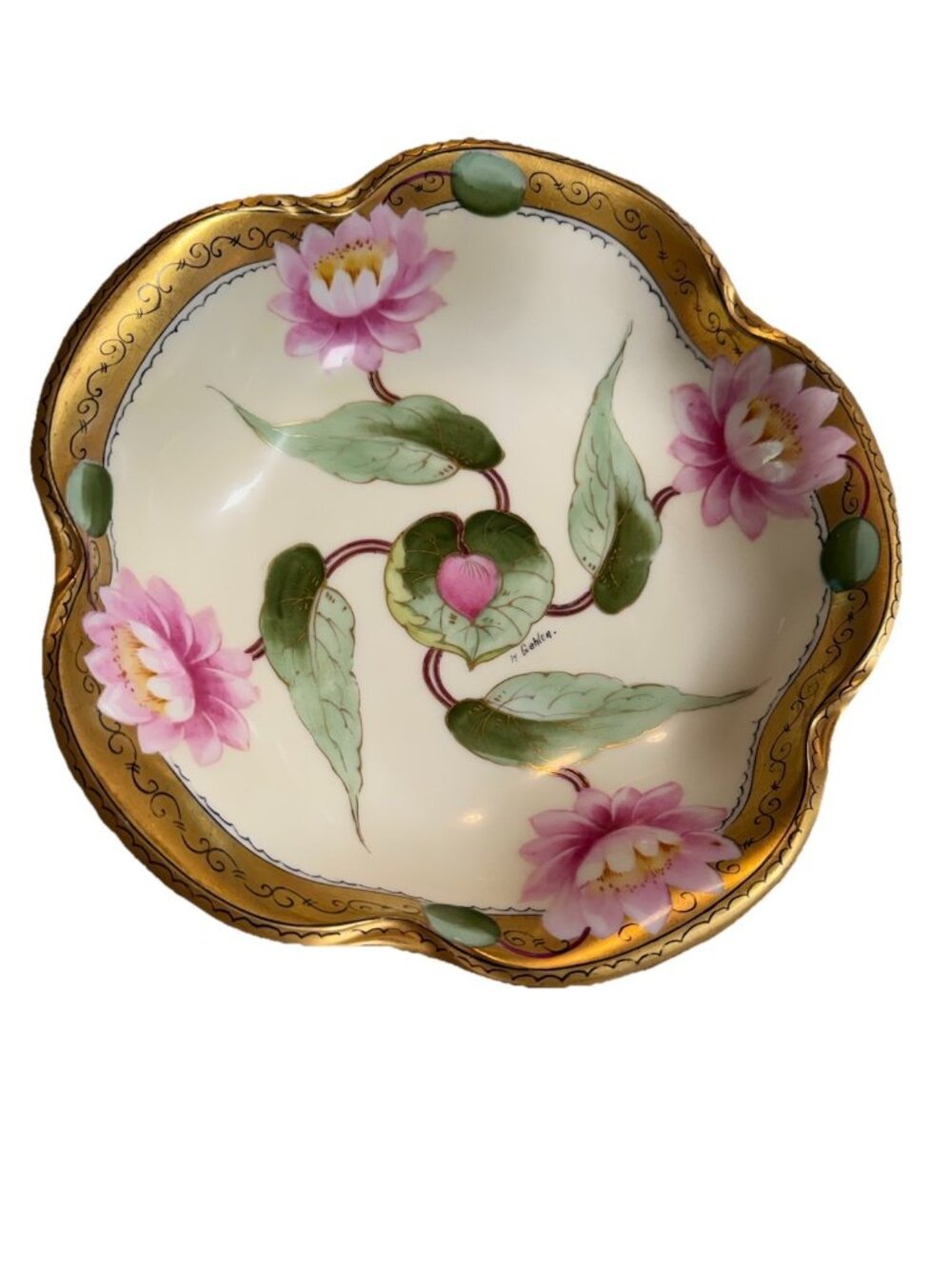 Vtg Hand painted J&C Bavaria Centerpiece Bowl Wheelock La Art Modern Water Lily - Picture 1 of 9